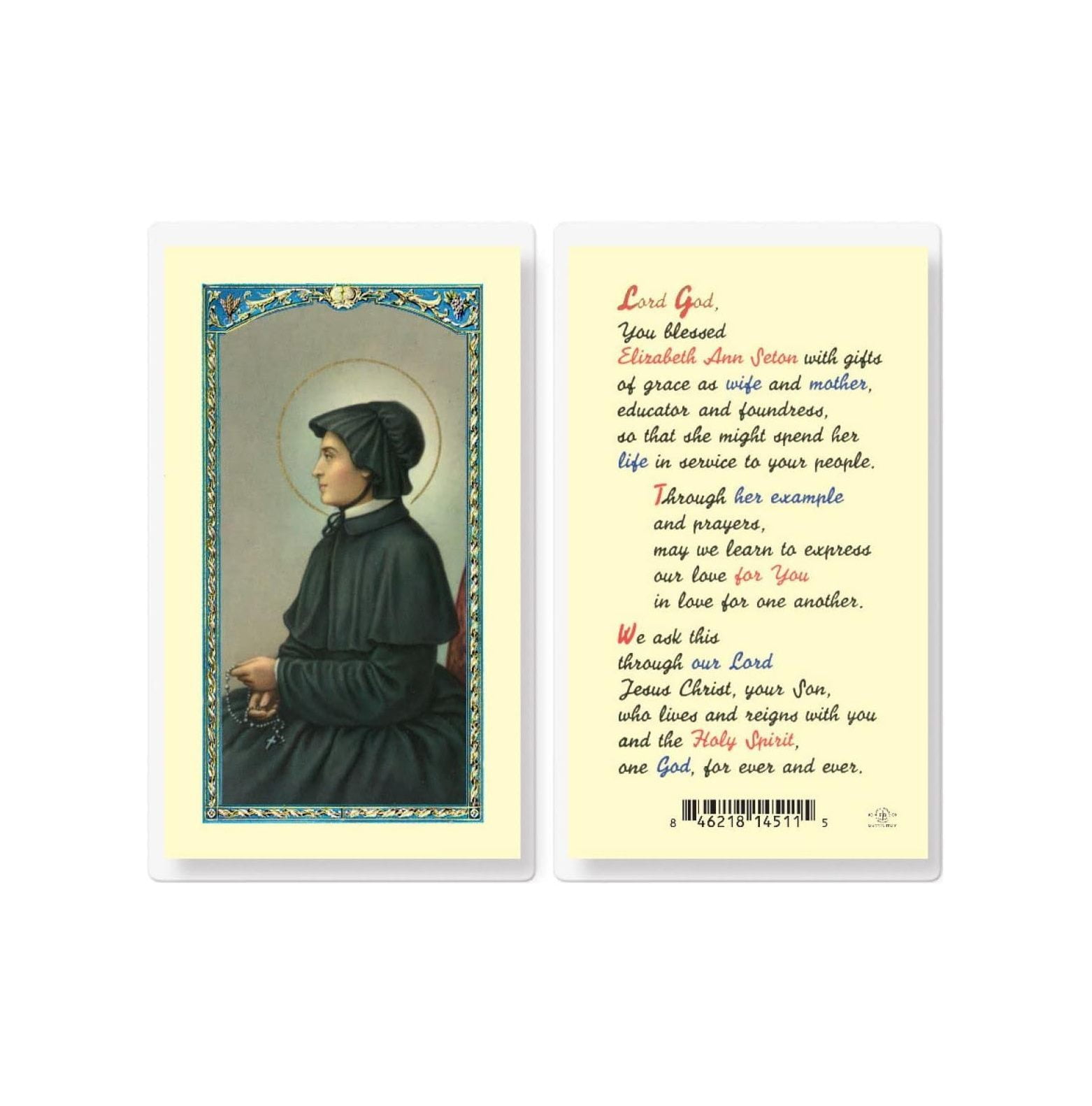 Prayer to St. Elizabeth Ann Seton Laminated Holy Cards, 25Count Value