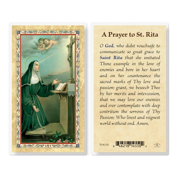 Prayer to St. Rita Gold-Stamped Laminated Catholic Prayer Holy Card with Prayer on Back, Pack of 25