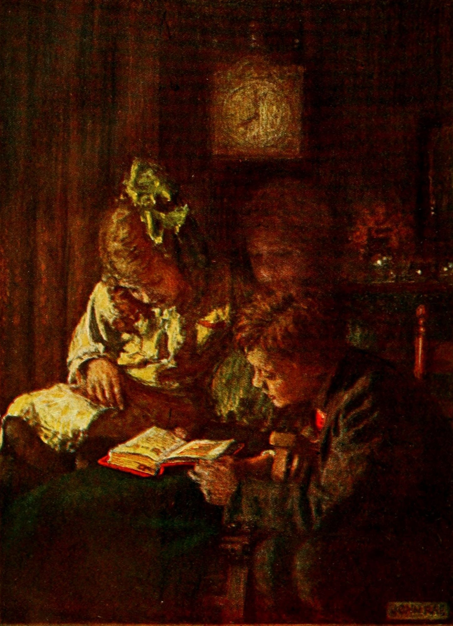 Prayers for Little Men & Woman 1912 Reading the Bible Canvas Art - John Rae (24 x 36)