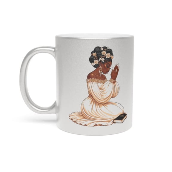 Praying Afrin An Woman Mug Metallic Coffee Cup, Religious Gift.