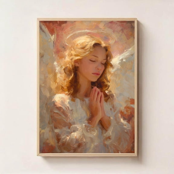 Praying Angel Art Peaceful Heavenly Celestial Wall Decor, Unframed Paper Print