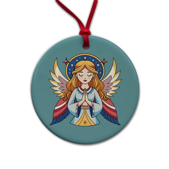 Praying Angel Christian Inspirational Prayer Christmas Tree Holiday Round Ceramic Ornament