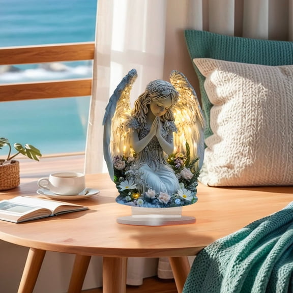 Praying Angel Figurine, Gracefully 2D Acrylic Boho Angel Statue Home Office Living Room Decor, First Communion Gifts, Religious Gifts for Women(Gray)