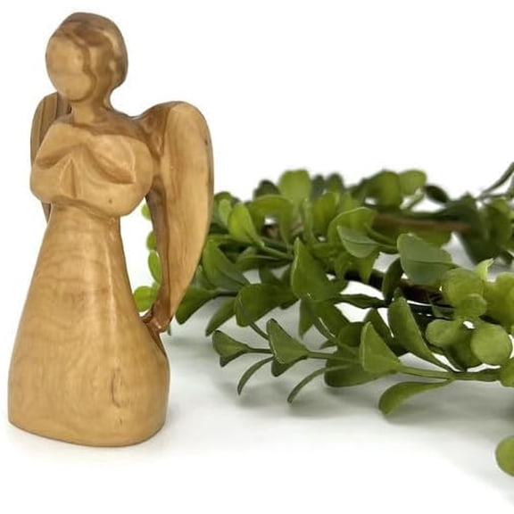 Praying Angel Figurine, Olive Wood Guardian Angel Figurine Handmade in the Holy Land, Angel Decorations for Home, Encouragement Present, Angel for Sympathy Gift, Remembrance Angel Statue