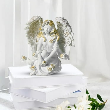 Praying Angel Figurine Sculpted Hand-Painted Figurine Angel Wings Statue for Home Decor Gifts