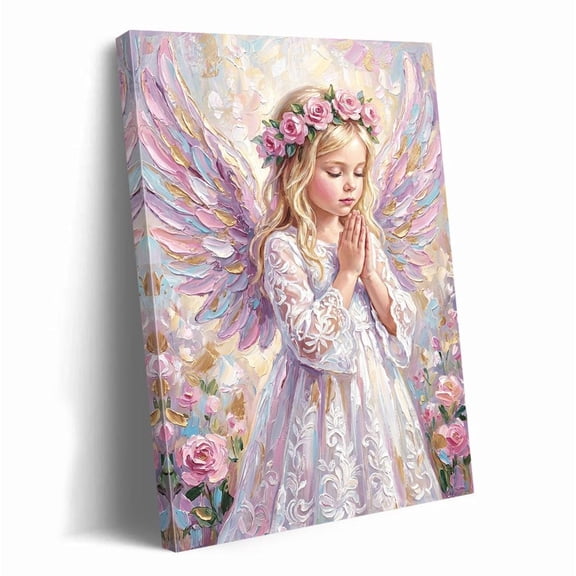Praying Angel Girl Guardian Little Bedroom Christian Religious Poster, Creative Christian Faith Theme For Bedroom And Gallery Wall Decor