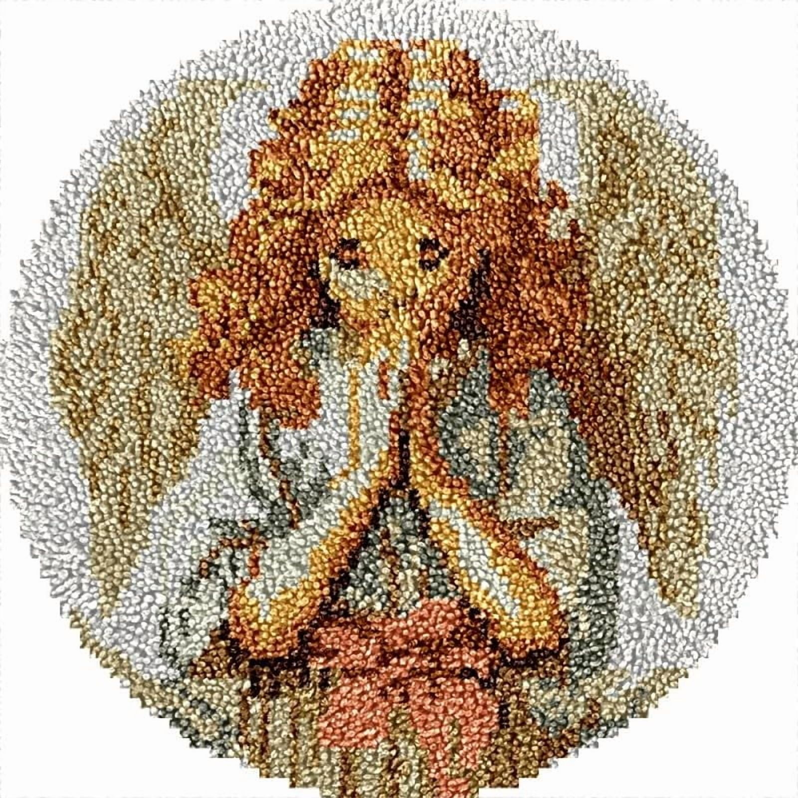 Praying Angel Girl Round Shape Latch Hook Rug Kits Set for Starter Crochet Hook Cushion Mat Sofa Seat Cushion Crocheting Kits with Preprinted Canvas Crochet Yarn Kits 50X50cm (ui76)