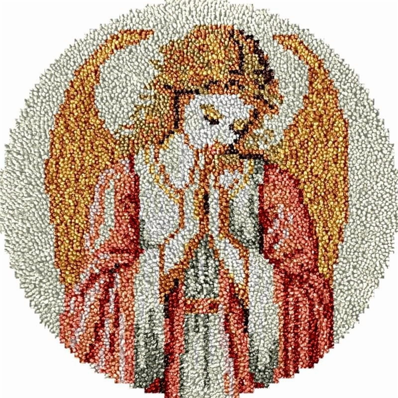 Praying Angel Girl Round Shape Latch Hook Rug Kits Set for Starter Crochet Hook Cushion Mat Sofa Seat Cushion Crocheting Kits with Preprinted Canvas Crochet Yarn Kits 50X50cm (ui30)