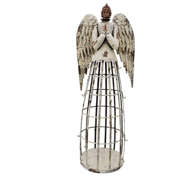 Praying Angel Statue, 22" Garden Angel Outdoor Decor, Metal Yard Art for Lawn Patio, Vintage Rusty Angel Sculpture Gift