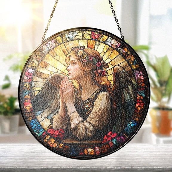 Praying Angel Sympathy Stained Glass Suncatcher Religious Spiritual Window Hanging Gift