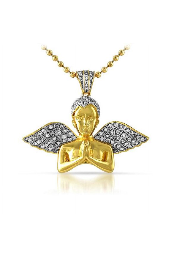 Praying Cherub Angel Bust Gold Hip Hop Pendant