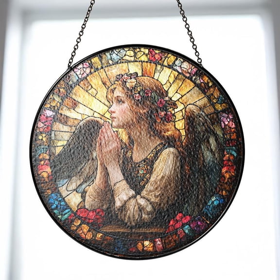 Praying Christmas Angel Stained Glass Suncatcher Spiritual Guardian Window Decor Gift