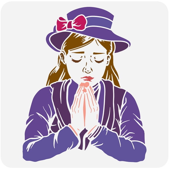 Praying Church Woman Stencil for Painting 11.8x11.8 inch Reusable Pretty Woman Painting Stencil Character Theme Template for Painting on Wood Wall