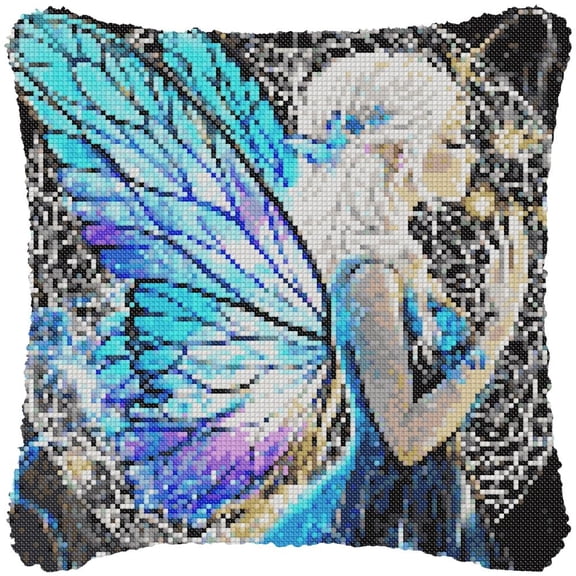 Praying Fairy Butterfly Girl Cross-Stitch Pillow DIY Kit Fully Openable Zipper Design Pillowcase 11CT Counted Needlepoint Handmade Cushion Pre-Printed Pattern Eco-friendly Cotton and Linen 45x45cm
