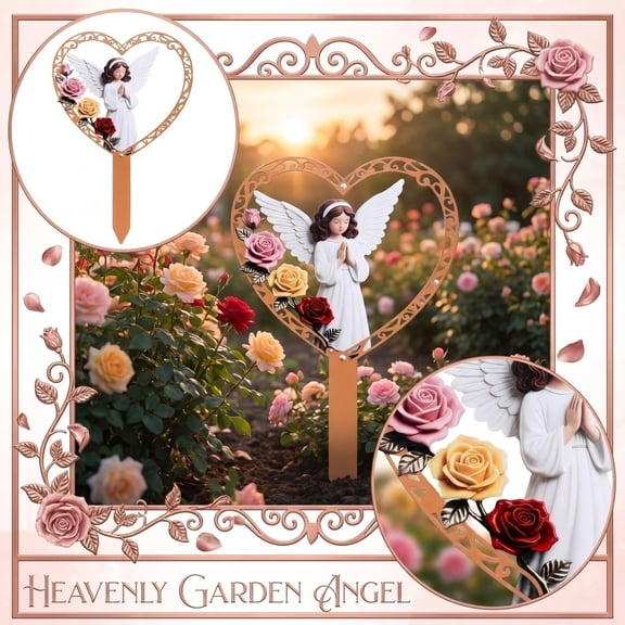 Praying Figure Memorial Garden Stake with Roses, Metal Cemetery Ground Insert for Outdoor Remembrance, Weather Resistant (9.1 x 13.8 Inch, 1 Piece)