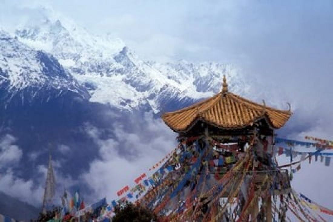 Praying Flags and Pavilion Deqin Lijiang Area Yunnan Province China Canvas Art - Keren Su DanitaDelimont (36 x 24)