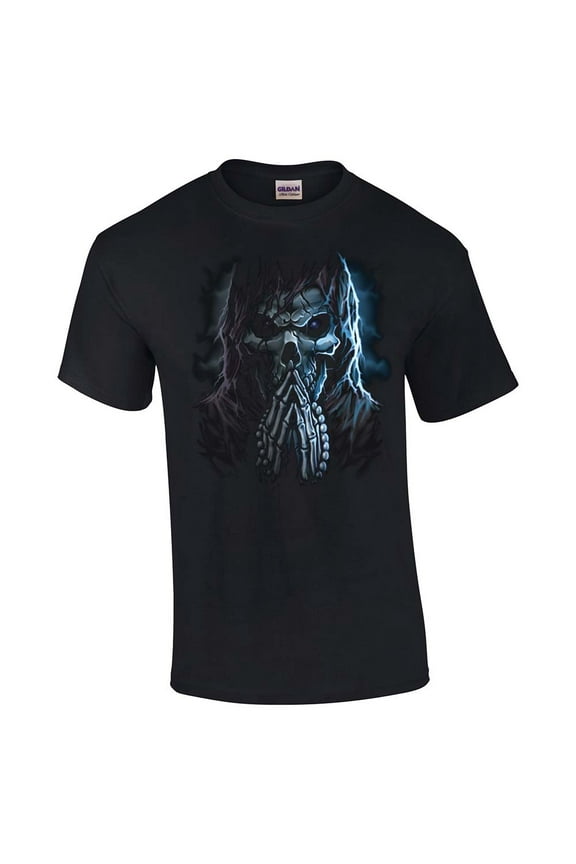 Praying Grim Reaper Adult Short Sleeve T-shirt-Black-XXL