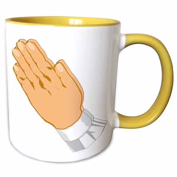 3drose, Praying Hands Adult, 15oz Two-tone Yellow Mug
