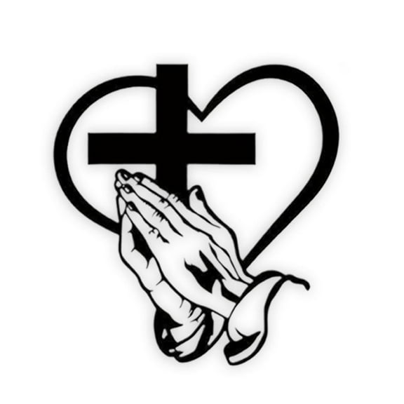 Praying Hands Cross Heart Metal Wall Art Black Christian Faith Decor 11x11in 1pc