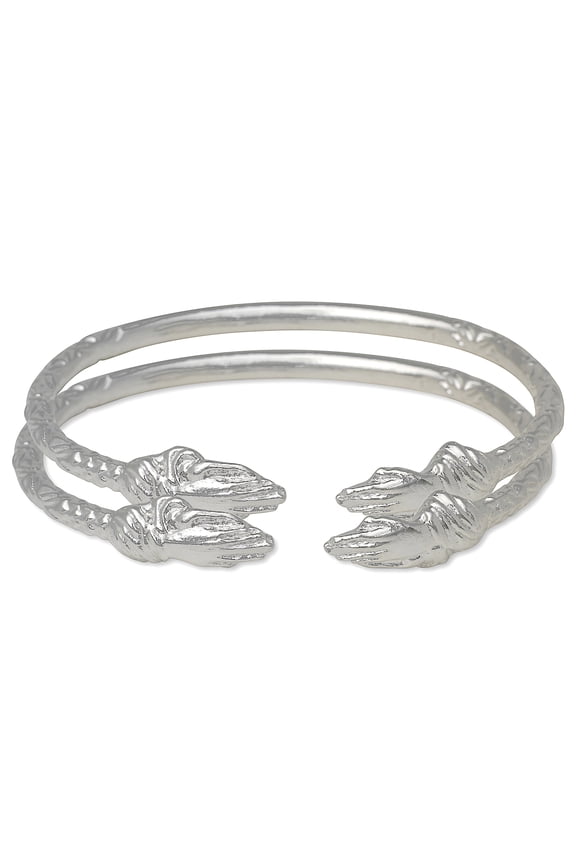 Praying Hands Ends West Indian Bangles .925 Sterling Silver (Pair) - 7.5