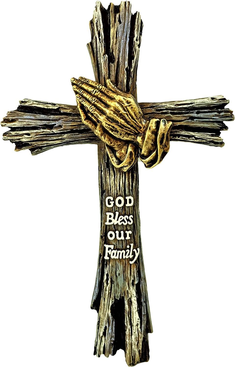 Praying Hands Faux Driftwood Wall Hanging Cross Decor Spiritual