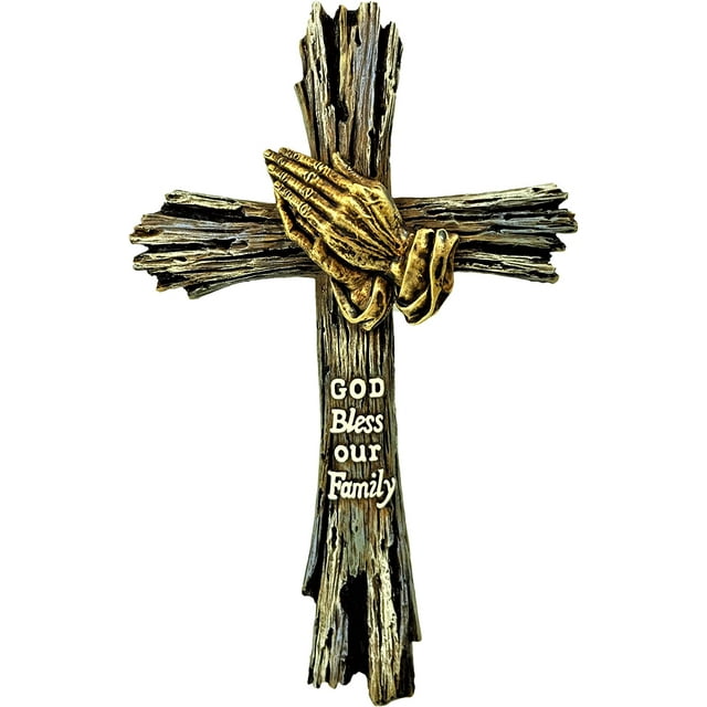 Praying Hands Faux Driftwood Wall Hanging Cross Decor Spiritual