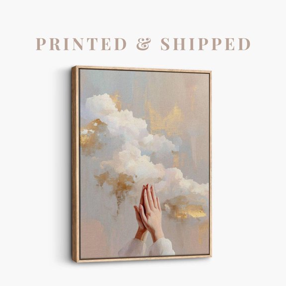 Praying Hands In Clouds Christian Wall Art Print