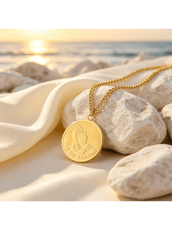 Praying Hands Sculpted Pendant Necklace with Chain for Men Women, 14K Gold Filled Carved Smooth Enduring Signature Jewelry