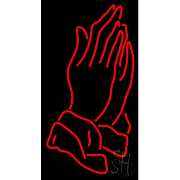Praying Hands LED Neon Sign 37" Tall x 20" Wide - inches Black Square Cut Acrylic Backing, with Dimmer - Premium built indoor Sign for Home dcor, Event, Religious place, Store interior, Office.