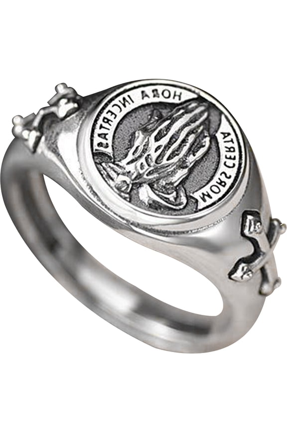 Praying Hands Ring Cross Ring Personalized Retro Ring Decorative Finger Ring for Men