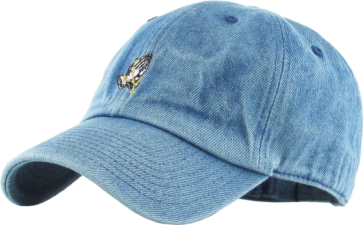 Praying Hands Rosary Medium Denim Dad Hat Baseball Cap Polo Style Adjustable Flexfit Nike Adidas City Hunter Walmart