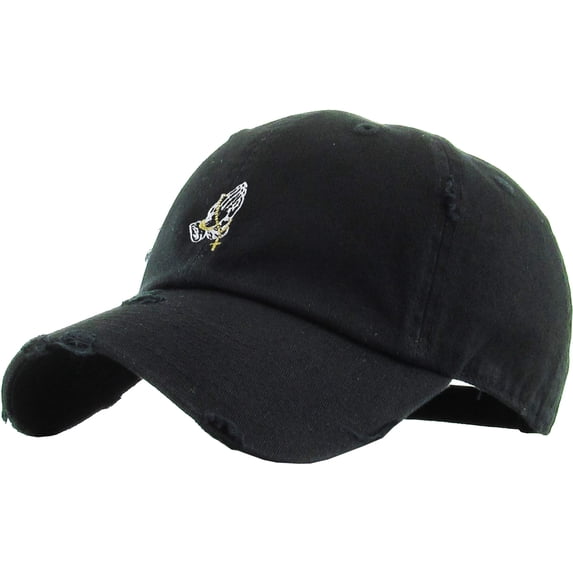 Praying Hands Rosary Vintage Distressed Dad Hat Baseball Cap Polo Style Adjustable