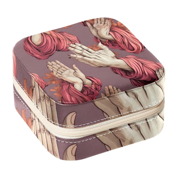 Praying Hands Square Portable Jewelry Box Organizer for Rings, Earrings, Necklaces, Bracelets - Travel Must-Have for Girls and Women