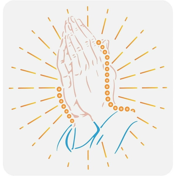 Praying Hands Stencil for Painting 11.8x11.8inch Reusable Praying Hand Pattern Drawing Stencil Buddha's Hand Stencil for Painting on Wall Canvas Tile Furniture and Paper White