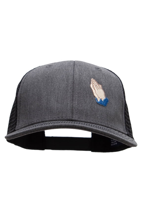 Praying Hands Symbol 6 Panel Structured Deluxe Trucker Cap - Heather Charcoal Black OSFM