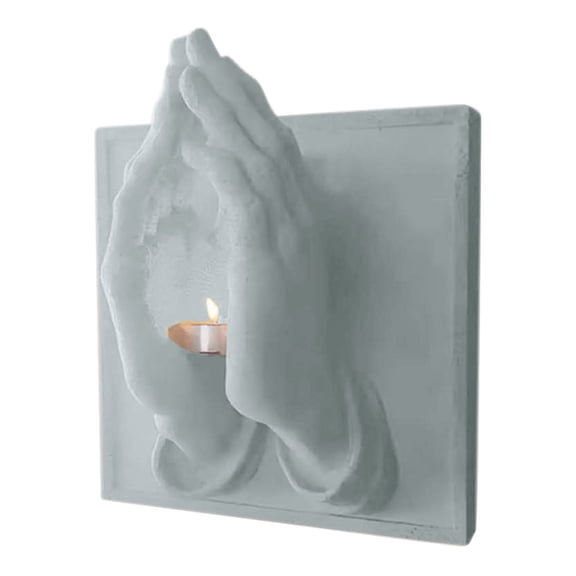 Praying Hands Tealight Candle Holder, 3D Wall Art Sculpture Decor for Home Office, Inspirational Prayer Wall Sconce for Baptism Confirmation Easter Christmas, Spiritual Home Decoration Gift