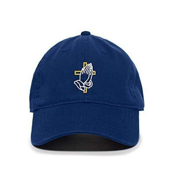 Praying Hands with Cross Baseball Cap Embroidered Cotton Adjustable Dad Hat Royal Blue