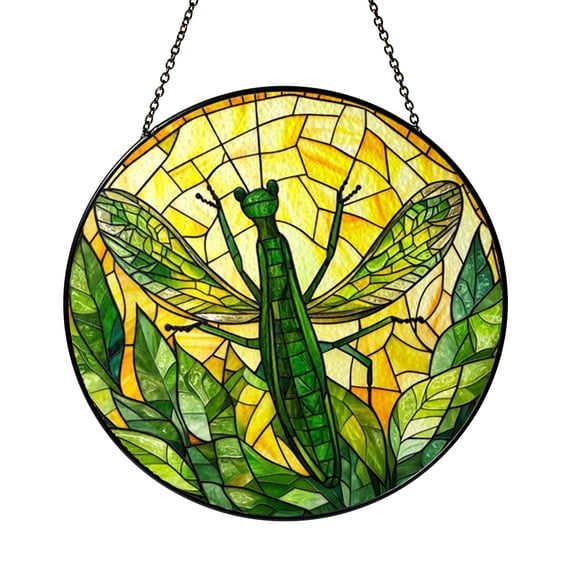 Praying Mantis Botanical Stained Glass Window Decor, Detailed Nature Art for Bright Home Styling
