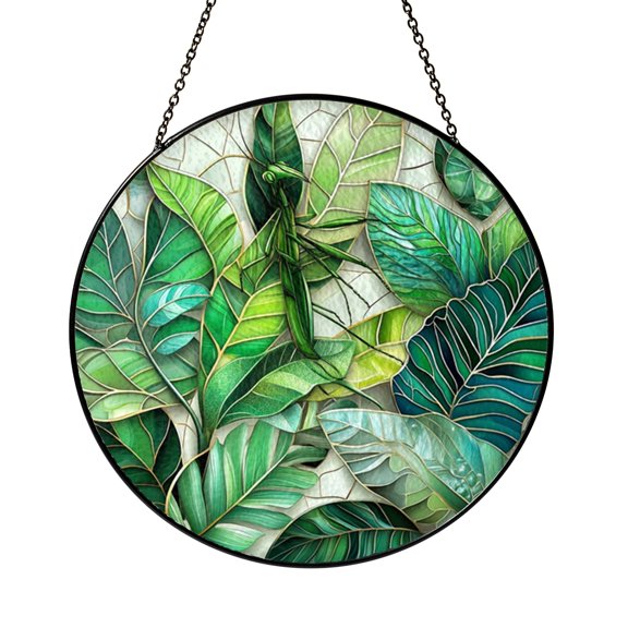 Praying Mantis Decorative Stained Glass Suncatcher, Insect Inspired Window Ornament, Nature Theme Art Panel, Gift Idea for Insect Enthusiasts