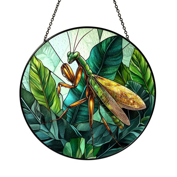 Praying Mantis Glass Suncatcher, Insect Window Hanging Decor, Unique Nature Art Gift for Animal Lovers