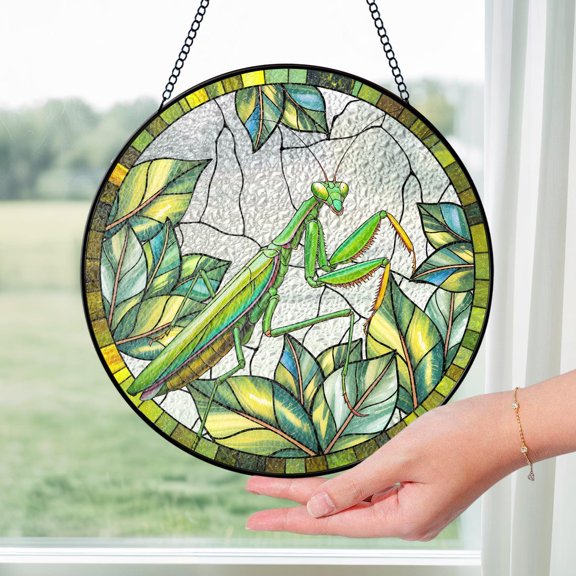 Praying Mantis Glass Suncatcher v2, Animal Lover Decor, Unique Nature Bug Art, 3.5 in