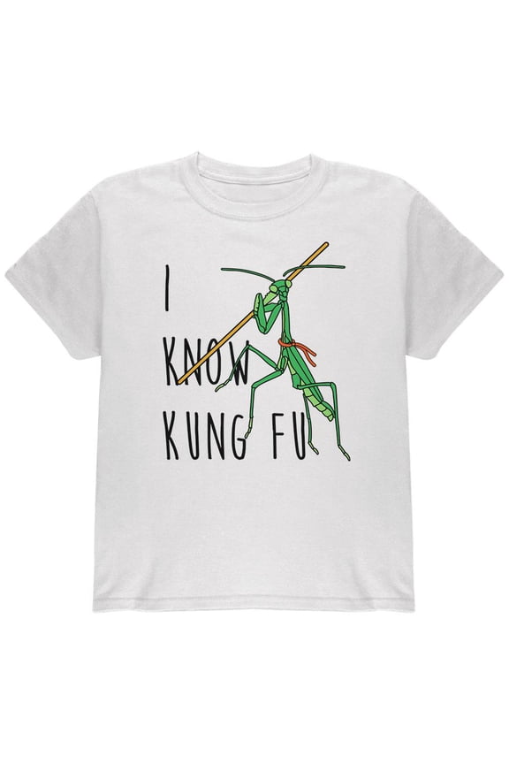 Praying Mantis I Know Kung Fu Youth T Shirt White YLG