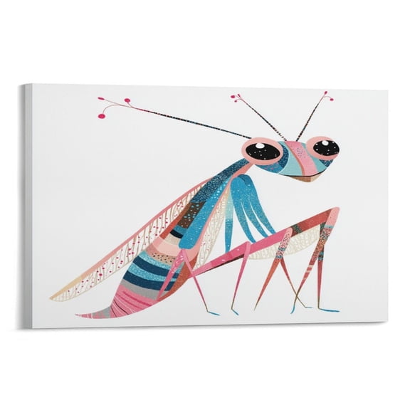Praying Mantis Lover Living Room Art 08x12inch Canvas Print Illustration Mantis Canvas Wall Art for Bedroom for Home Pet Kids Wedding Bedroom Wall Art Framed Artwork