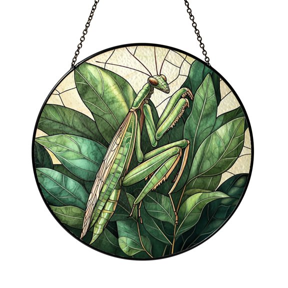 Praying Mantis Stained Glass Style Suncatcher, Decorative Insect Window Hanging Art Panel for Nature Inspired Interior Decor