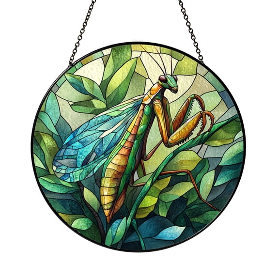 Praying Mantis Stained Glass Style Suncatcher, Unique Insect Window Art for Nature or Spiritual Home Decor
