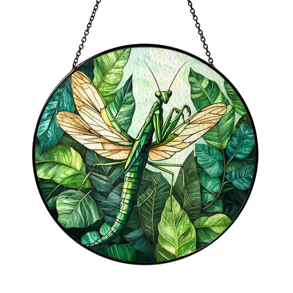 Praying Mantis Stained Glass Suncatcher, Insect Window Hanging Decor, Nature Inspired Art Ornament, Wildlife Themed Home Accent Panel, Gift for Insect Lovers