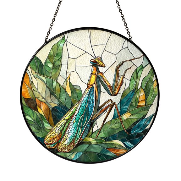 Praying Mantis Stained Glass Suncatcher – Insect Window Hanging Decor