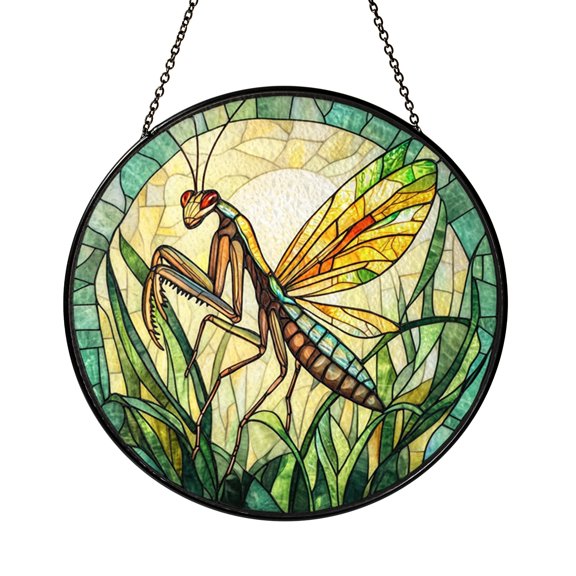 Praying Mantis Stained Glass Suncatcher – Vibrant Insect Window Hanging