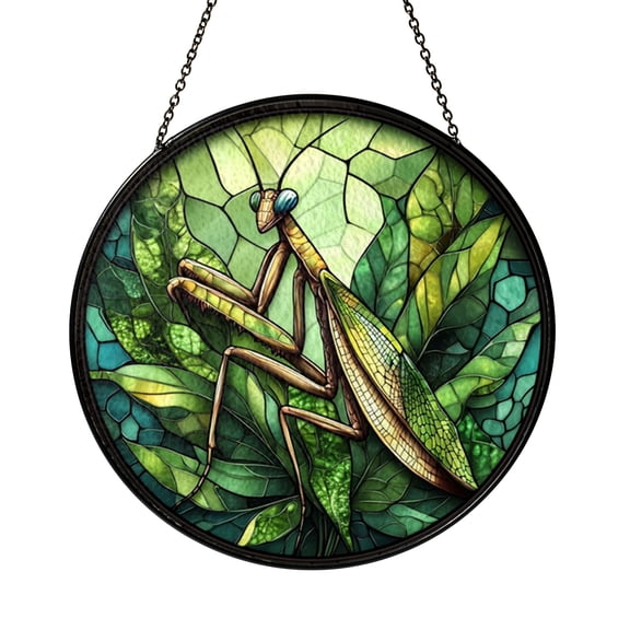 Praying Mantis Stained Glass Suncatcher Window Hanging, Detailed Insect Light Catcher Decor, Unique Nature Inspired Gift for Gardeners