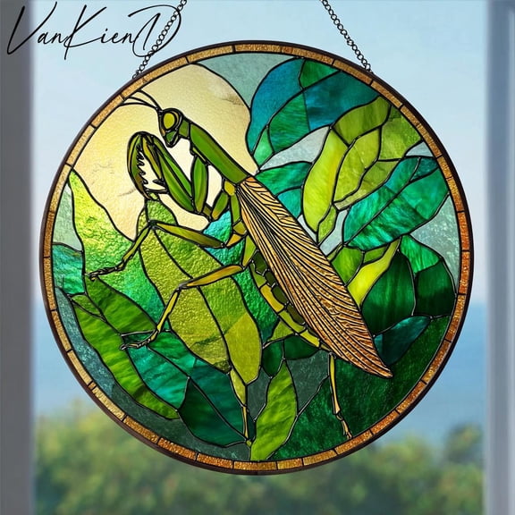 Praying Mantis Stained Glass Suncatcher Window Hanging Insect Gift Animal Lover Home Decor Yard Ornament